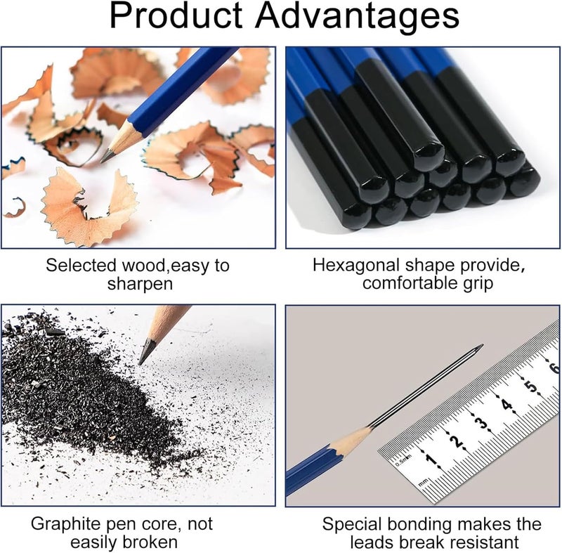 Daerthotk Pro Pencils Drawing Sketching Set 14 pcs Graphite (12B - 6H) Kit Soft Pencils Ideal Gift for Drawing Art, Sketching, Shading, Artist Pencils for Beginners Pro Artis - Image 4
